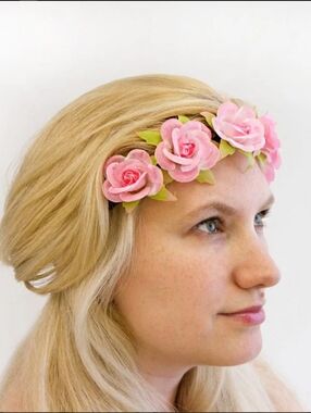 Pink Floral Rose Headband Crown - Boho Women Hair Accessories NWT